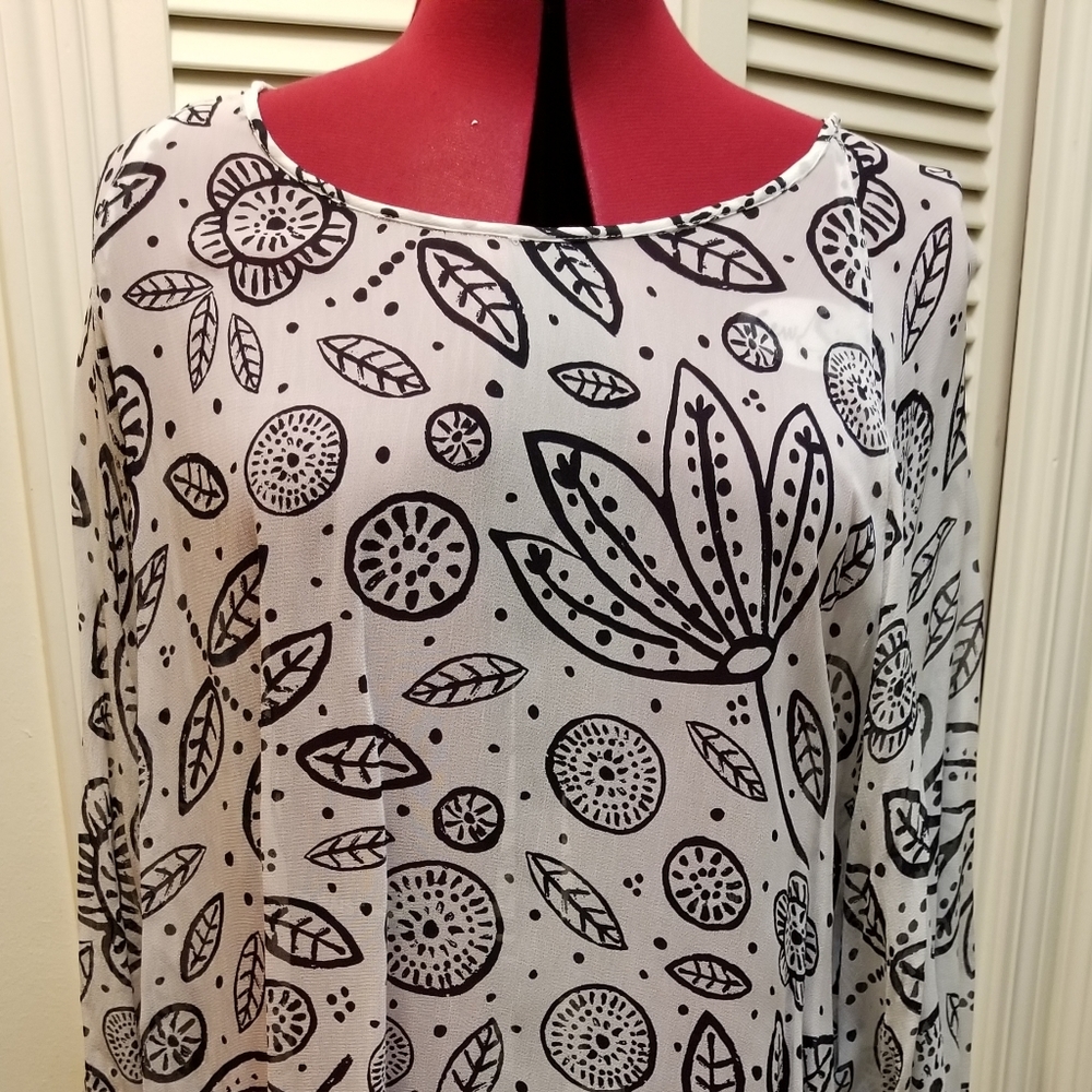 Gudrun L/XL black/white sheer tunic